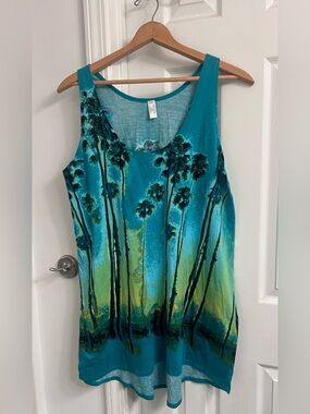 Sleeveless Teal Palm Tree Print dress